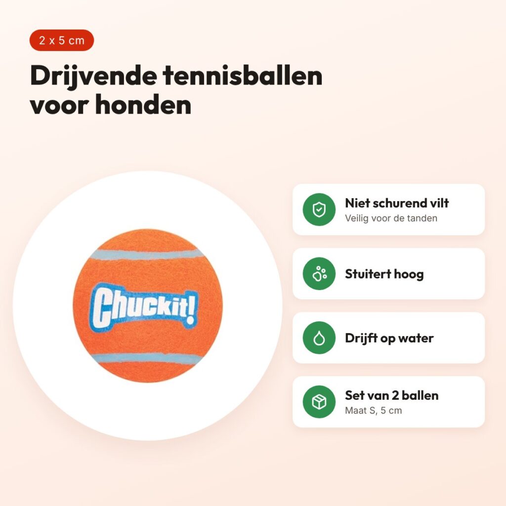 Chuckit tennisbal voor honden S 5 cm – set van 2, drijvend – voordelen