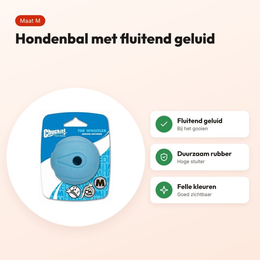 Chuckit The Whistler hondenbal M 6 cm – fluitend geluid – voordelen