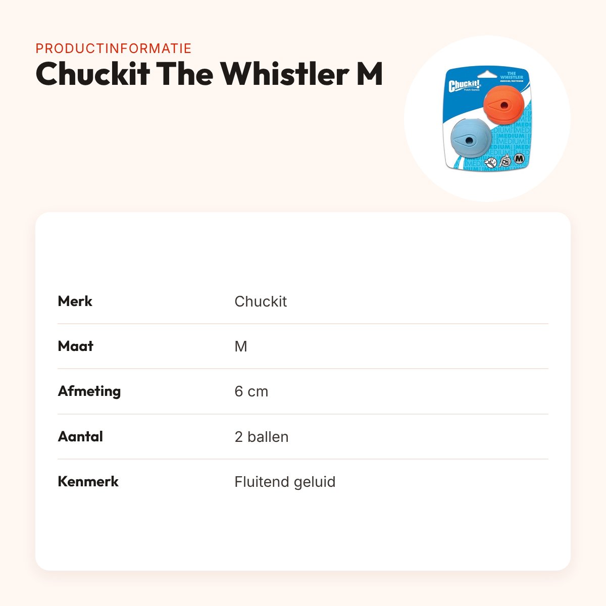 Chuckit The Whistler hondenbal M 6 cm – set van 2, fluitend geluid – productinformatie