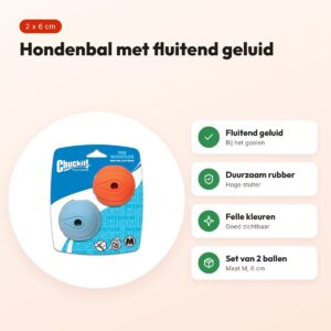 Chuckit The Whistler hondenbal M 6 cm – set van 2, fluitend geluid – voordelen