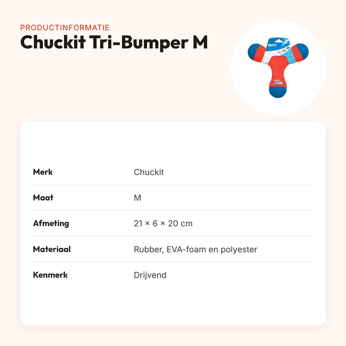 Chuckit Tri-Bumper M 21 x 6 x 20 cm – drijvend apporteerspeelgoed – productinformatie