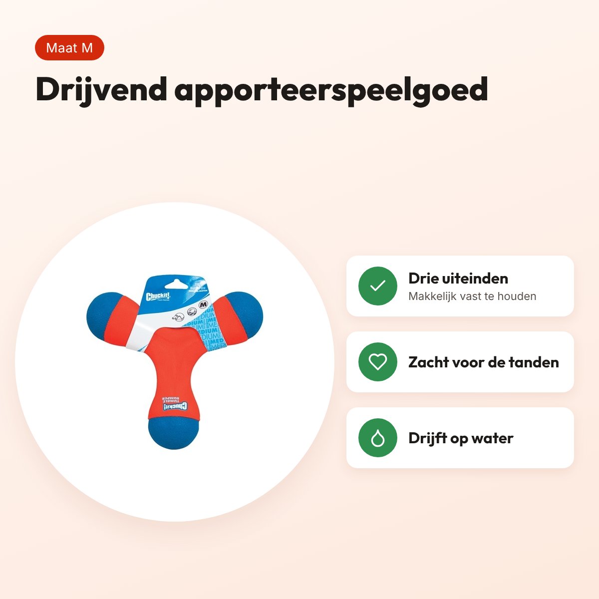 Chuckit Tri-Bumper M 21 x 6 x 20 cm – drijvend apporteerspeelgoed – voordelen