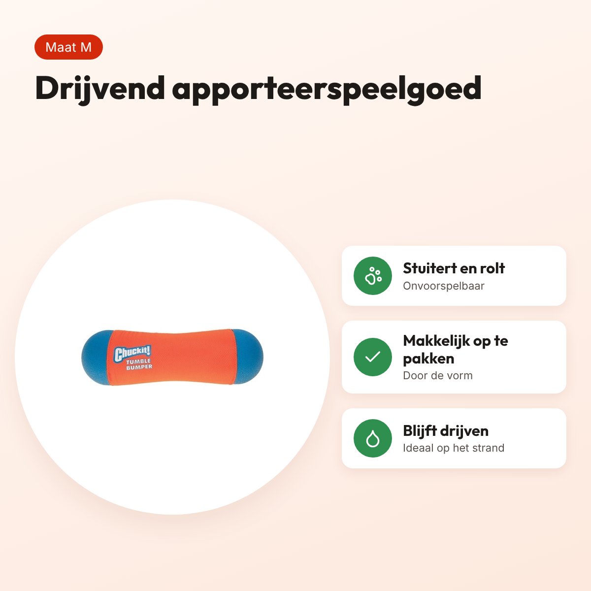 Chuckit Tumble Bumper M 21 cm – drijvend apporteerspeelgoed – voordelen