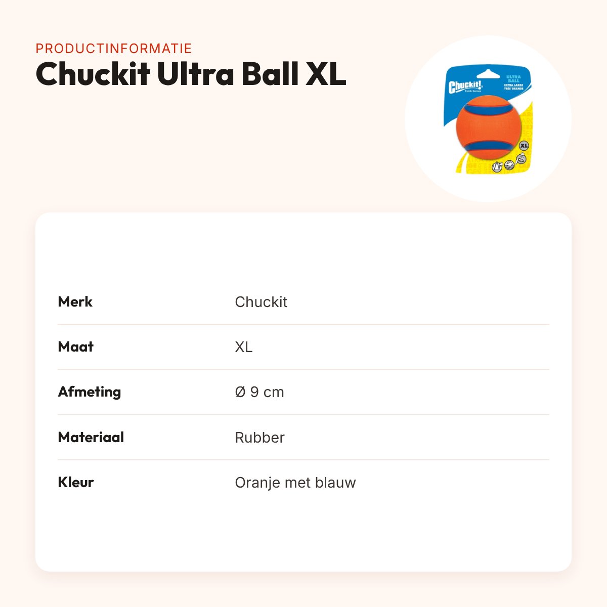Chuckit Ultra Ball hondenbal XL 9 cm – oranje/blauw, drijvend – productinformatie