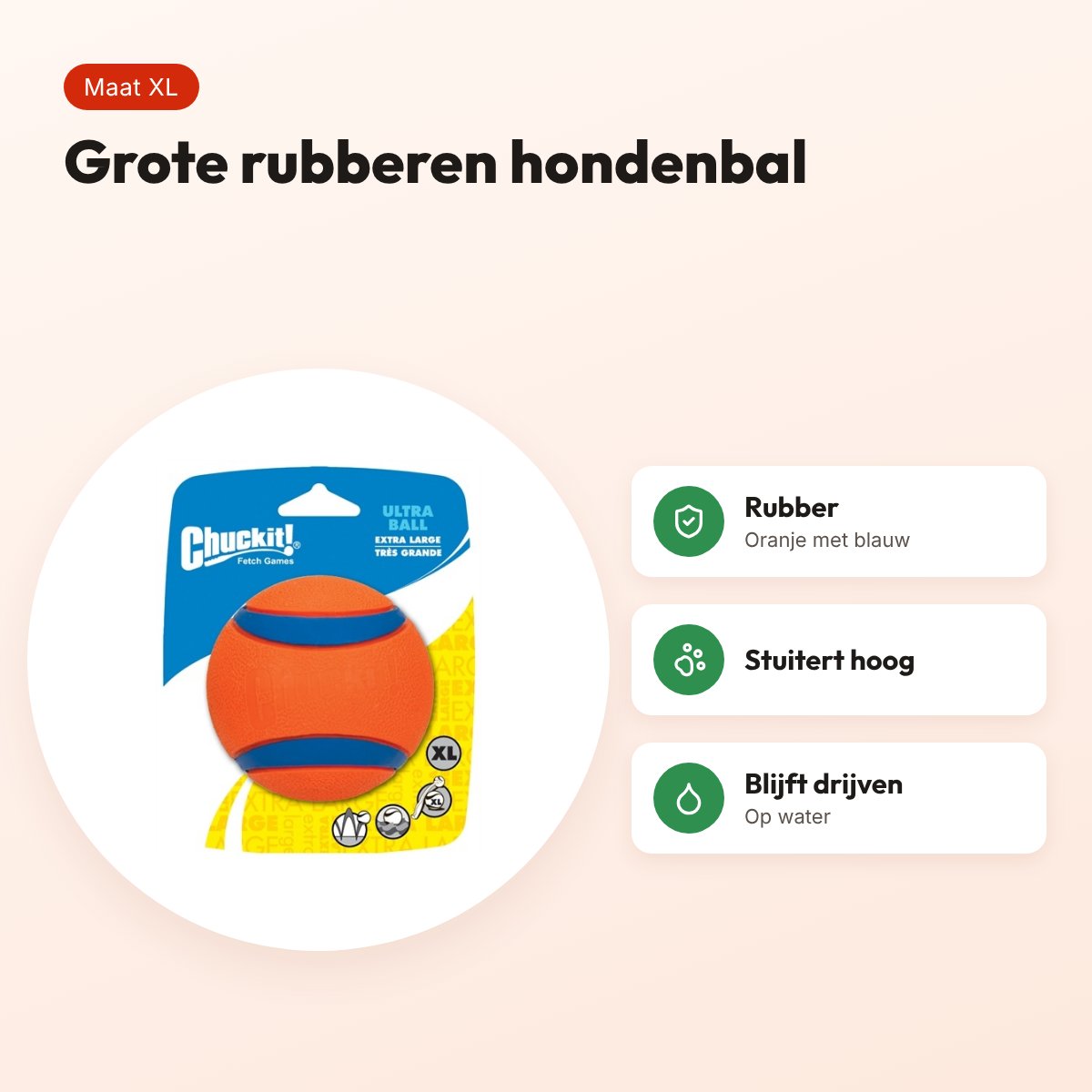 Chuckit Ultra Ball hondenbal XL 9 cm – oranje/blauw, drijvend – voordelen