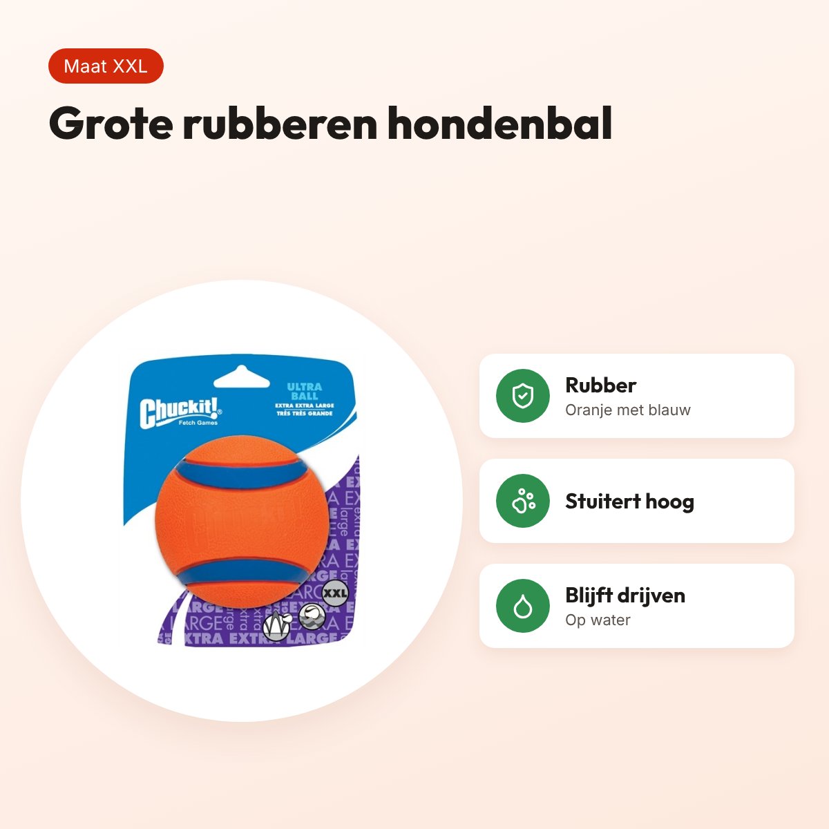 Chuckit Ultra Ball hondenbal XXL 10 cm – oranje/blauw, drijvend – voordelen