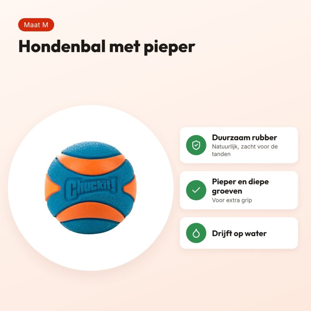 Chuckit Ultra Squeaker hondenbal M 6 cm – met pieper, drijvend – voordelen