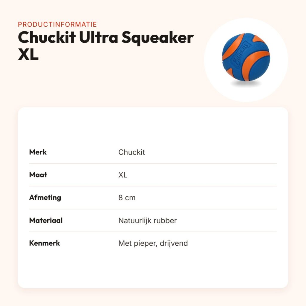 Chuckit Ultra Squeaker hondenbal XL 8 cm – met pieper, drijvend – productinformatie
