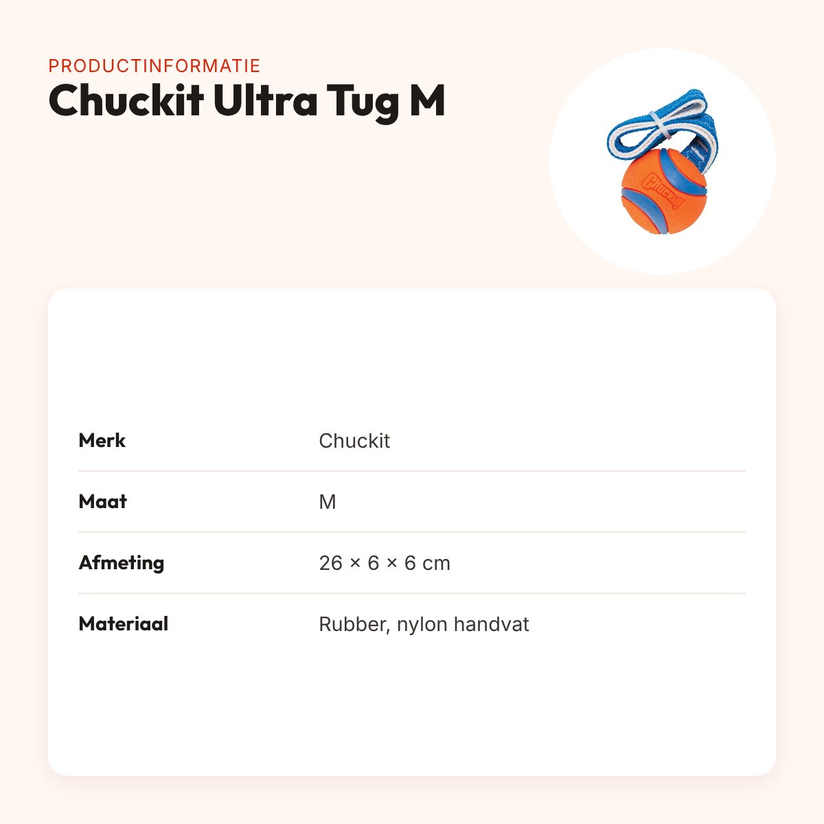 Chuckit Ultra Tug M 26 x 6 x 6 cm – rubberen bal met nylon handvat – productinformatie