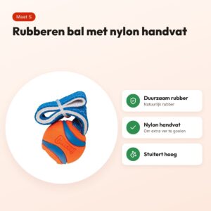 Chuckit Ultra Tug S 5 cm – rubberen hondenbal met nylon handvat – voordelen