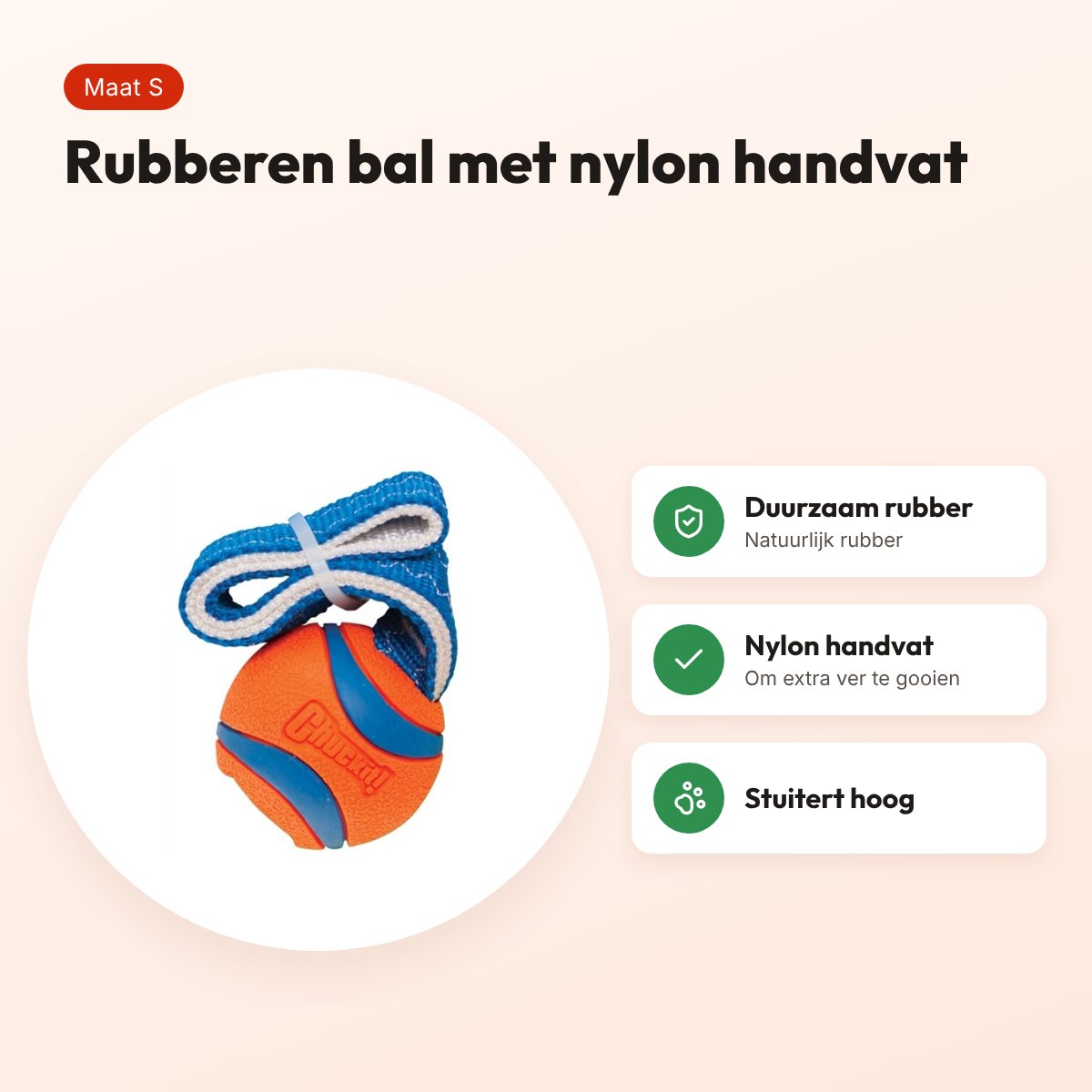 Chuckit Ultra Tug S 5 cm – rubberen hondenbal met nylon handvat – voordelen
