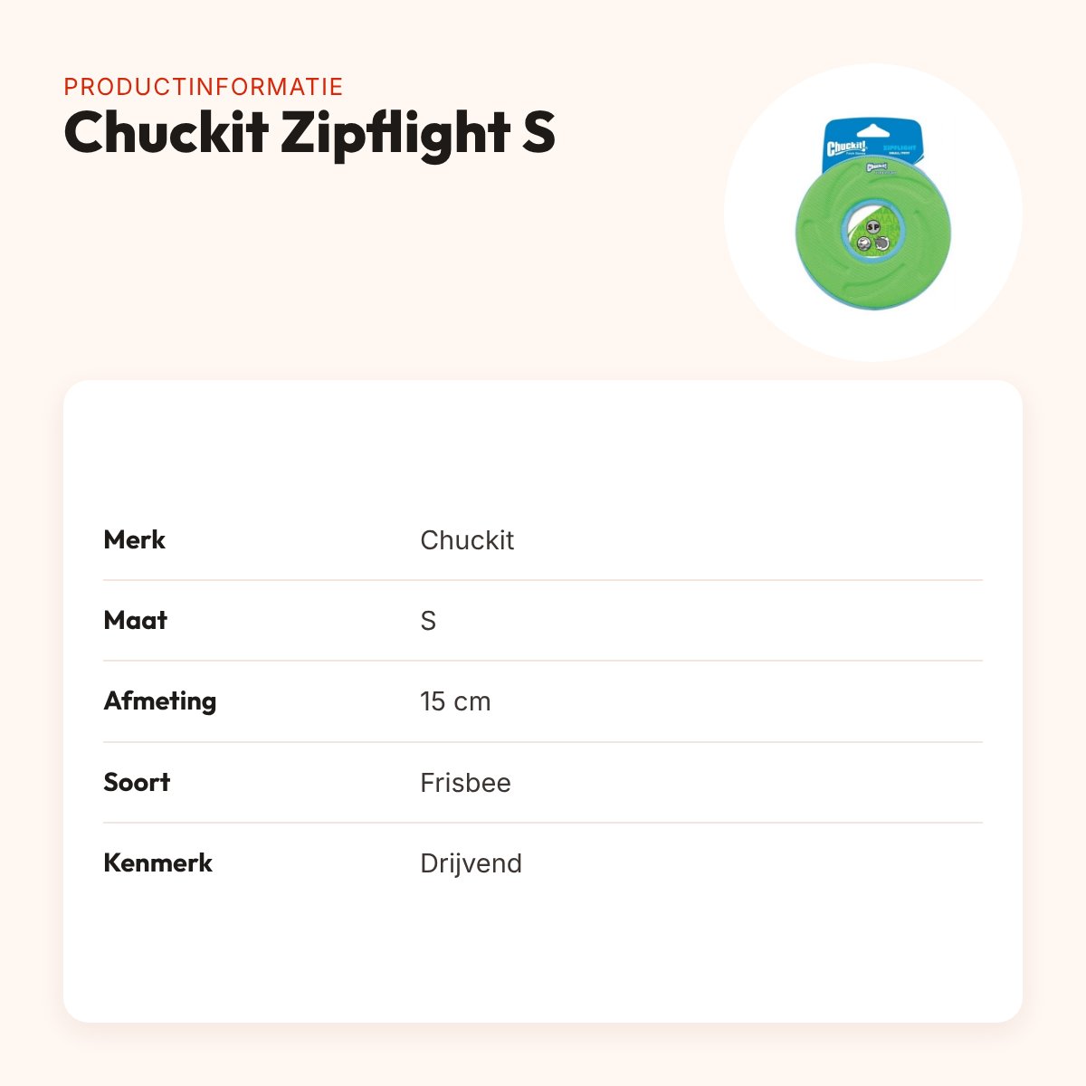 Chuckit Zipflight frisbee S 15 cm – drijvend hondenspeelgoed – productinformatie
