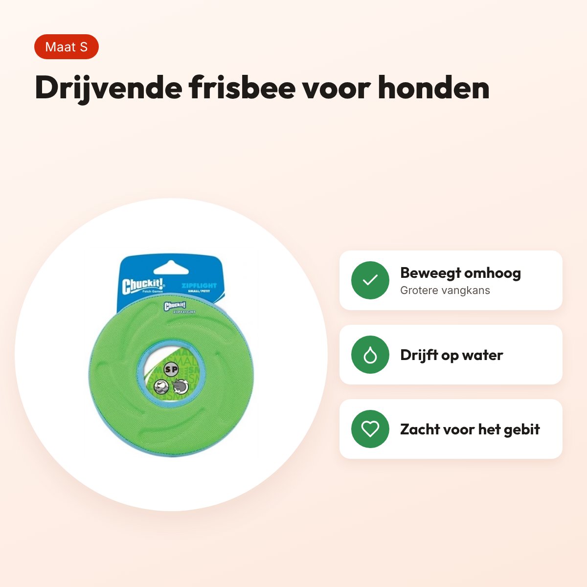 Chuckit Zipflight frisbee S 15 cm – drijvend hondenspeelgoed – voordelen
