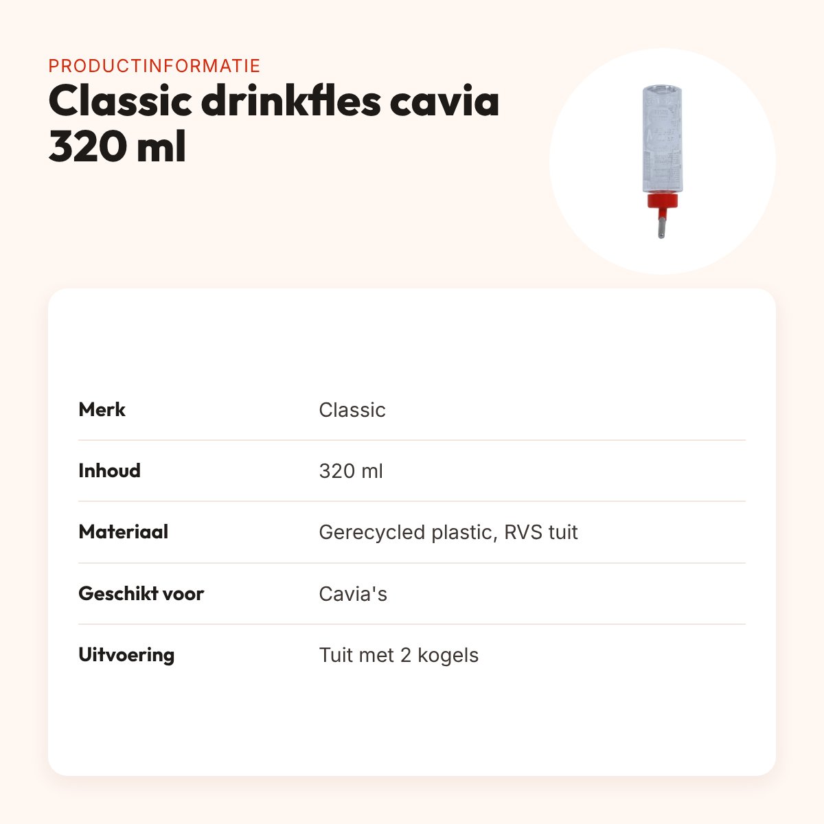 Classic drinkfles cavia 320 ml – gerecycled plastic, RVS tuit – productinformatie