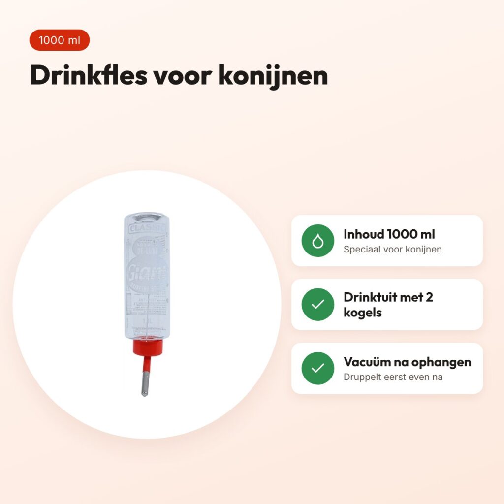 Classic drinkfles konijn 1000 ml – plastic met 2 kogels in de tuit – voordelen