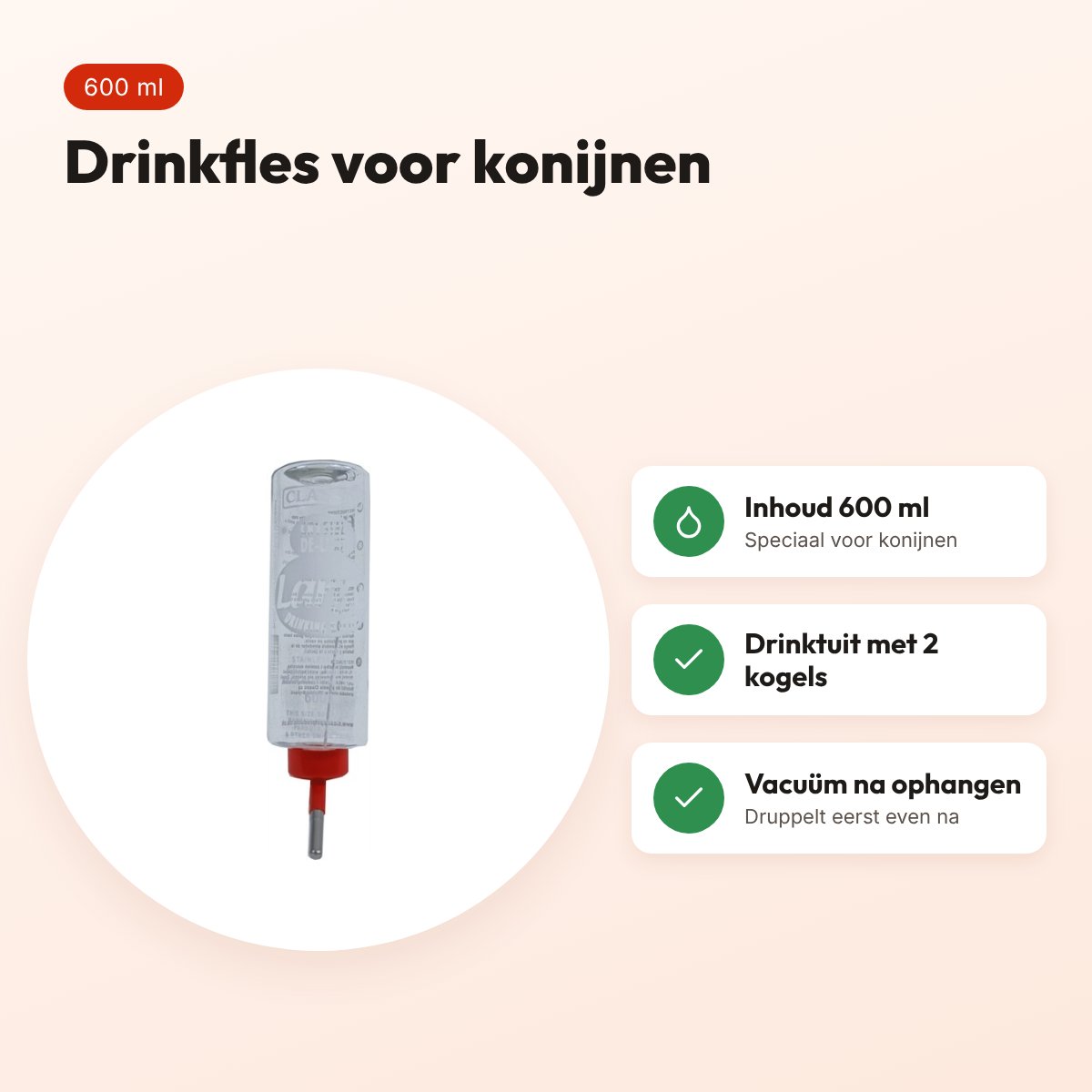 Classic drinkfles konijn 600 ml – plastic met 2 kogels in de tuit – voordelen