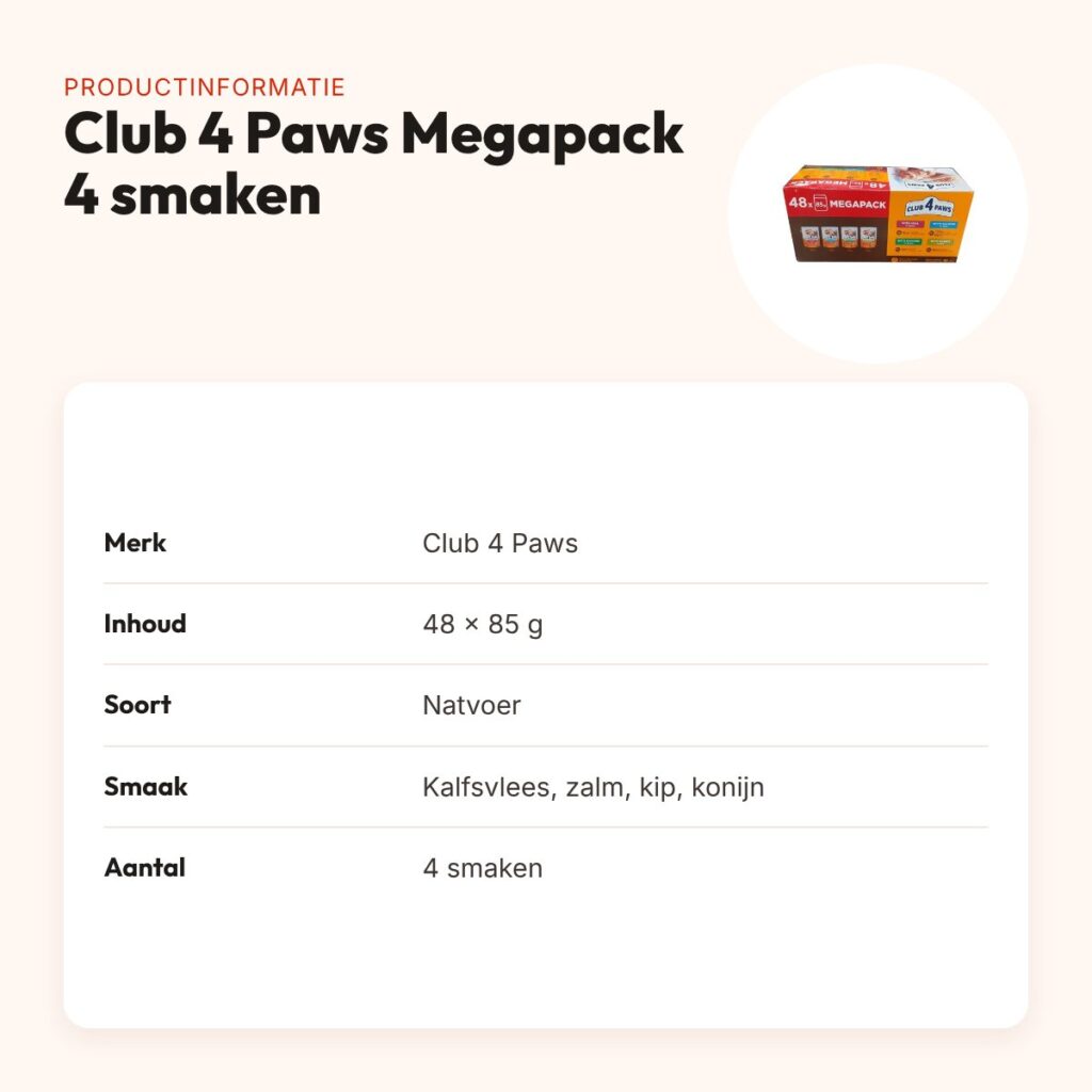 Club 4 Paws kattenvoer Megapack 48 x 85 g – 4 smaken in jus en gelei – productinformatie