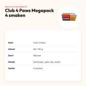 Club 4 Paws kattenvoer Megapack 48 x 85 g – 4 smaken in jus en gelei – productinformatie