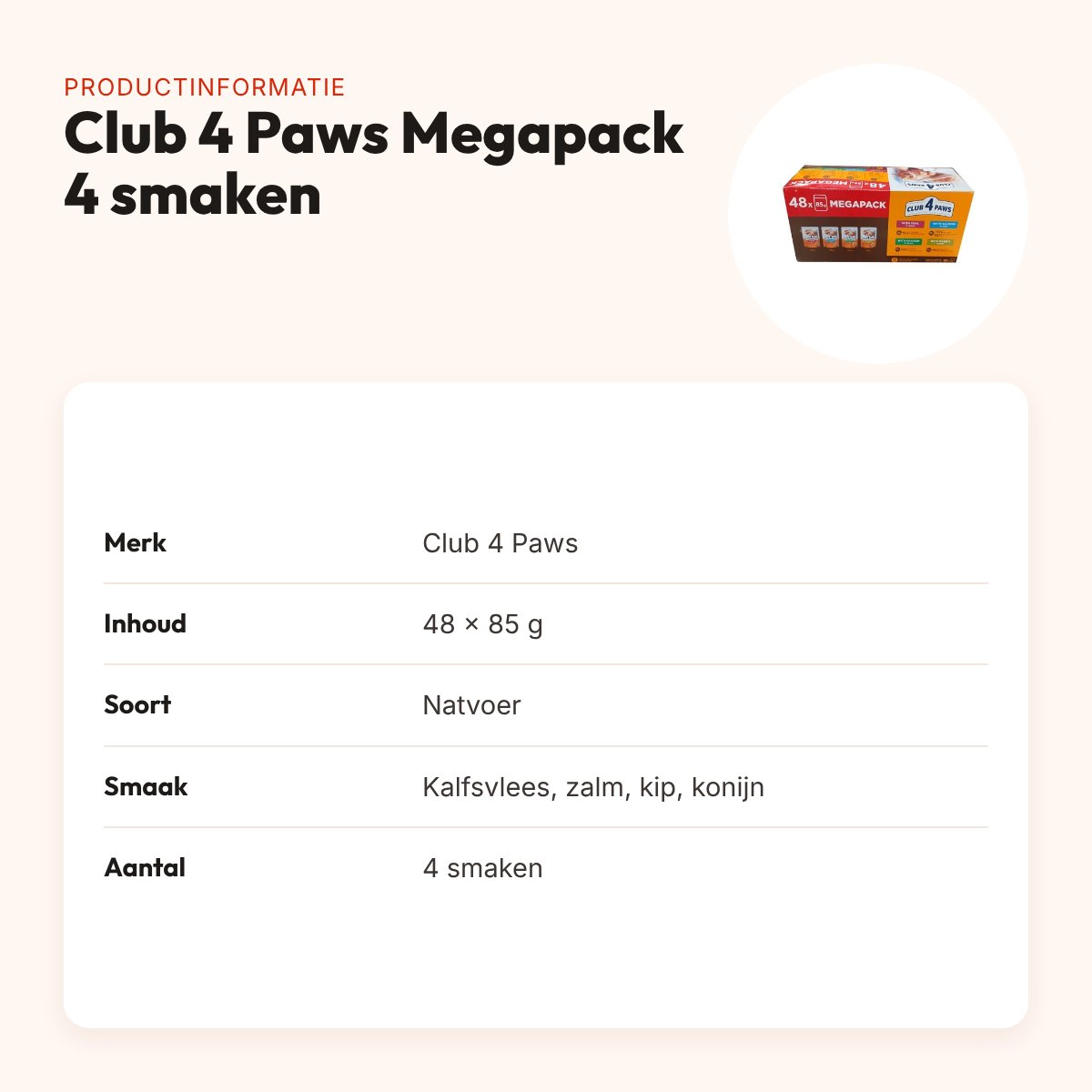 Club 4 Paws kattenvoer Megapack 48 x 85 g – 4 smaken in jus en gelei – productinformatie