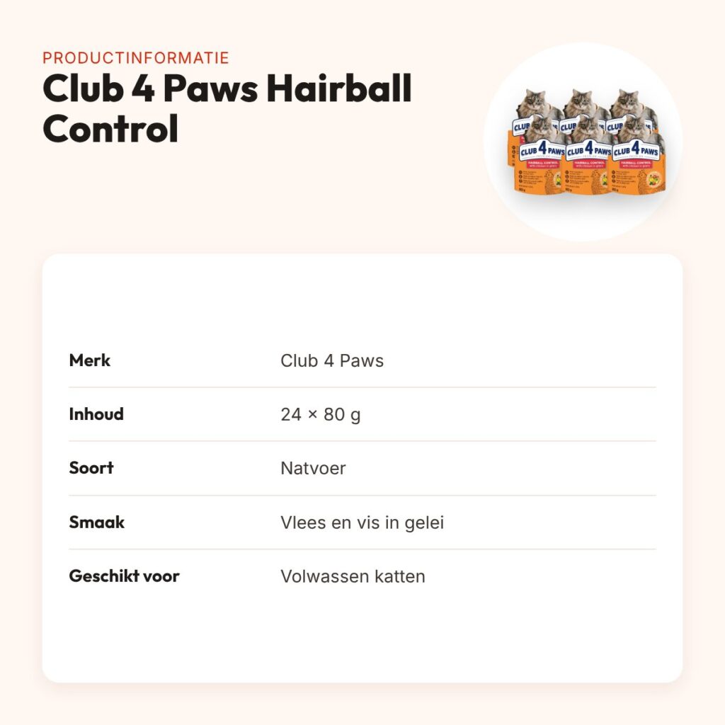 Club 4 Paws kattenvoer Premium Adult Hairball Control 24 x 80 g – gelei – productinformatie
