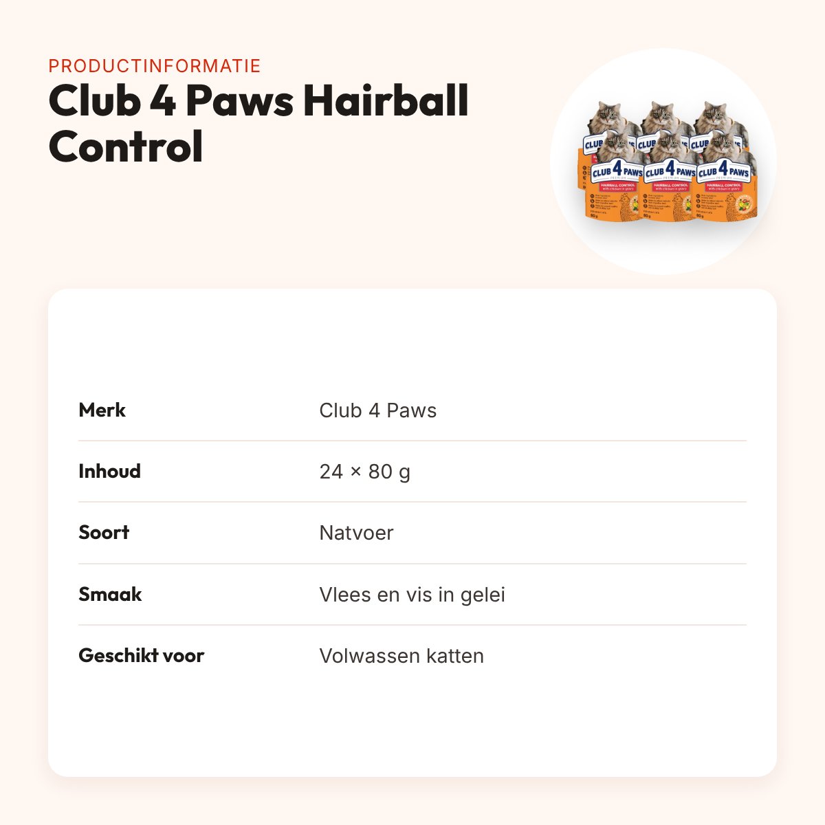 Club 4 Paws kattenvoer Premium Adult Hairball Control 24 x 80 g – gelei – productinformatie