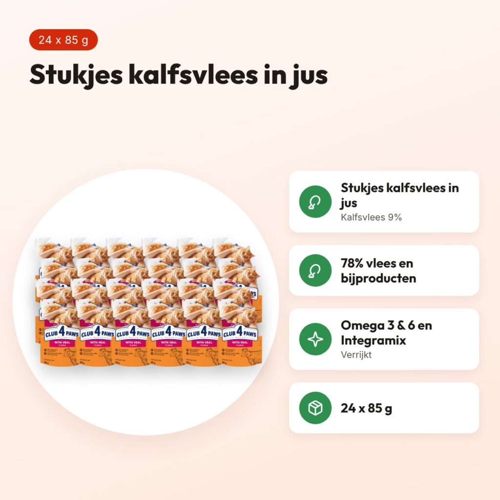 Club 4 Paws kattenvoer Premium Adult kalfsvlees in jus 24 x 85 g – voordelen