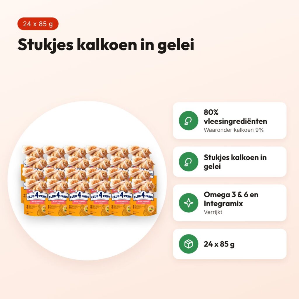 Club 4 Paws kattenvoer Premium Adult kalkoen in gelei 24 x 85 g – voordelen