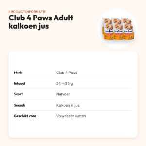 Club 4 Paws kattenvoer Premium Adult kalkoen in jus 24 x 85 g – productinformatie