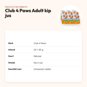 Club 4 Paws kattenvoer Premium Adult kip in jus 24 x 85 g – productinformatie