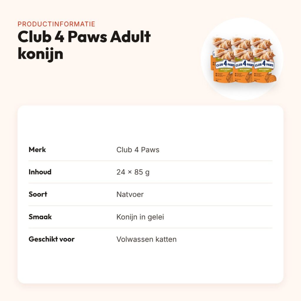 Club 4 Paws kattenvoer Premium Adult konijn in gelei 24 x 85 g – productinformatie