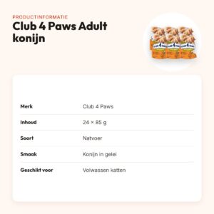 Club 4 Paws kattenvoer Premium Adult konijn in gelei 24 x 85 g – productinformatie
