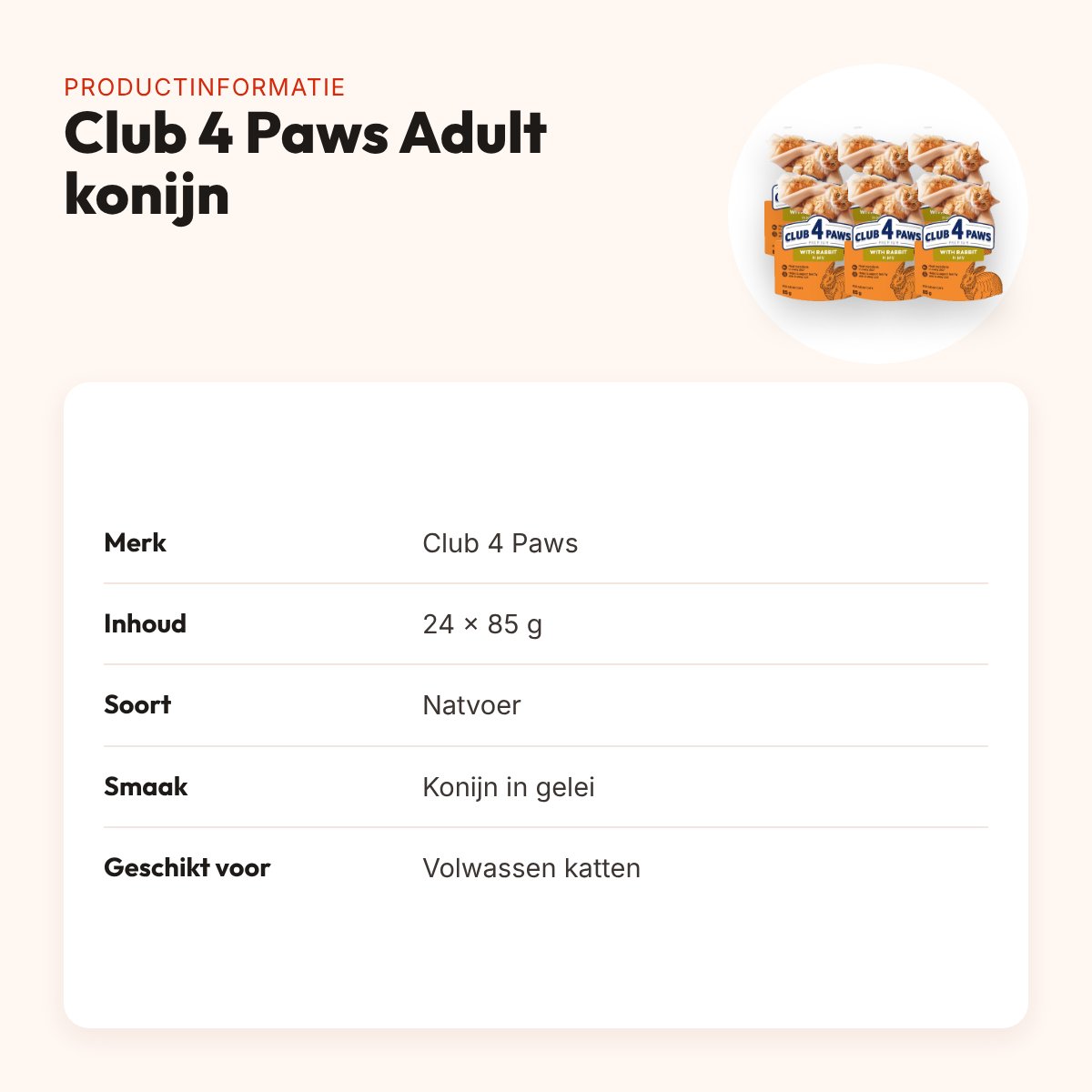 Club 4 Paws kattenvoer Premium Adult konijn in gelei 24 x 85 g – productinformatie