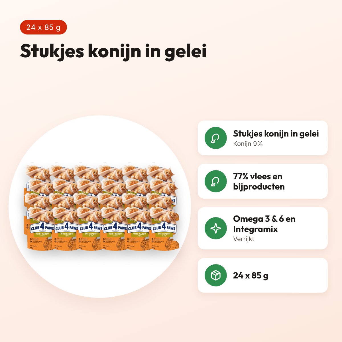 Club 4 Paws kattenvoer Premium Adult konijn in gelei 24 x 85 g – voordelen