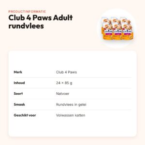 Club 4 Paws kattenvoer Premium Adult rundvlees in gelei 24 x 85 g – productinformatie
