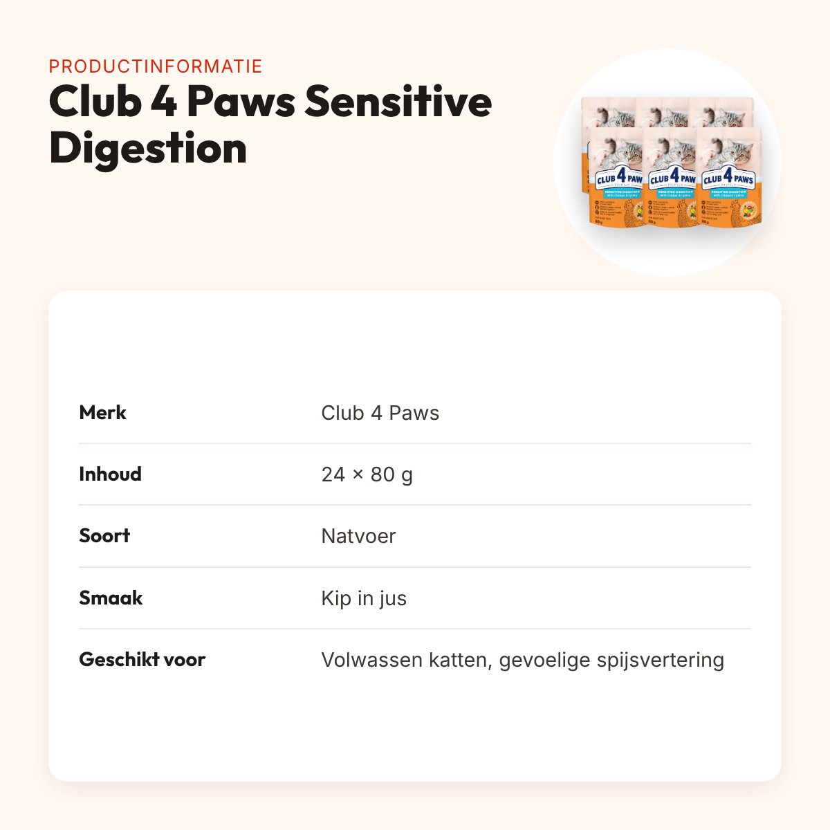Club 4 Paws kattenvoer Premium Adult Sensitive Digestion kip 24 x 80 g – productinformatie