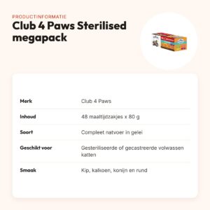 Club 4 Paws kattenvoer Premium Adult Sterilised megapack 48 x 80 g – productinformatie