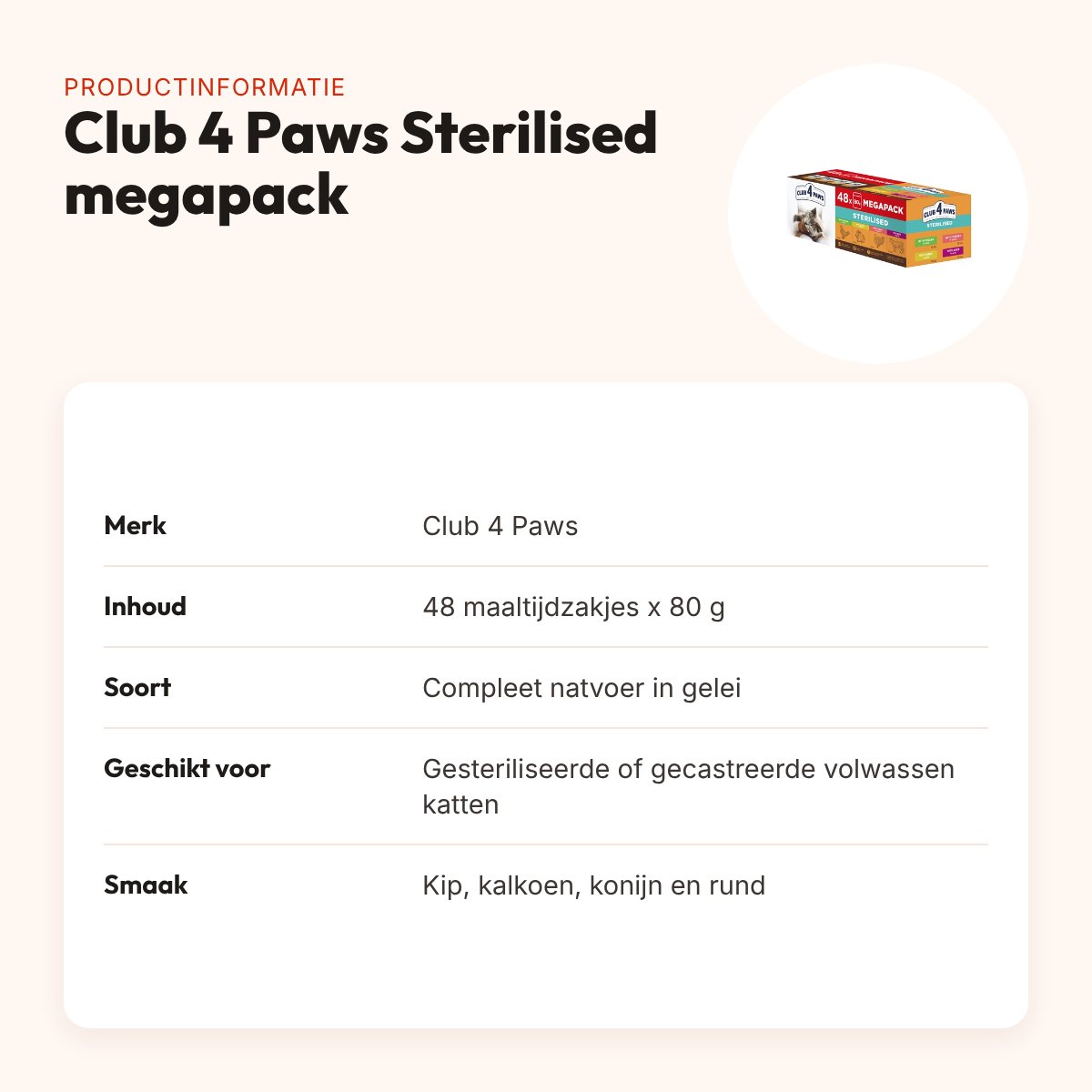 Club 4 Paws kattenvoer Premium Adult Sterilised megapack 48 x 80 g – productinformatie