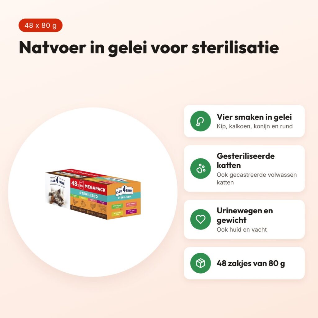 Club 4 Paws kattenvoer Premium Adult Sterilised megapack 48 x 80 g – voordelen