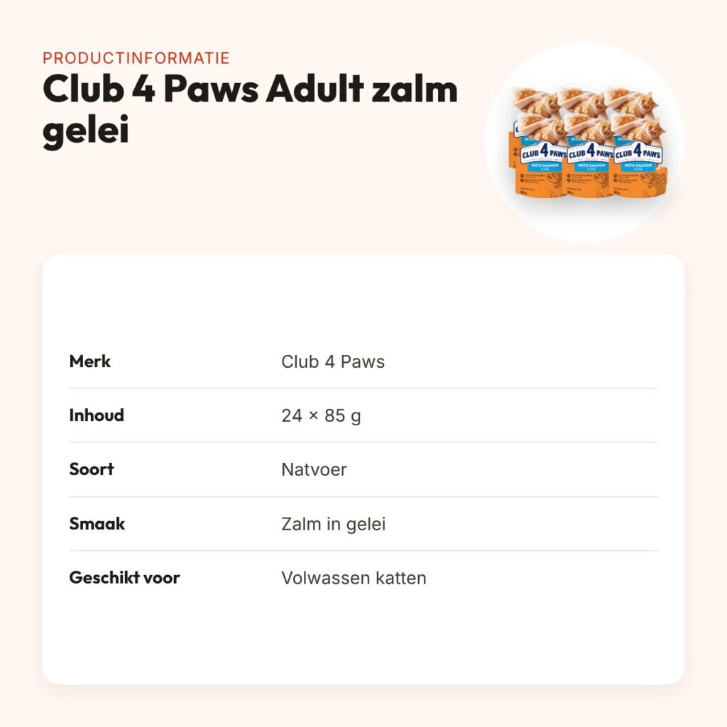 Club 4 Paws kattenvoer Premium Adult zalm in gelei 24 x 85 g – productinformatie