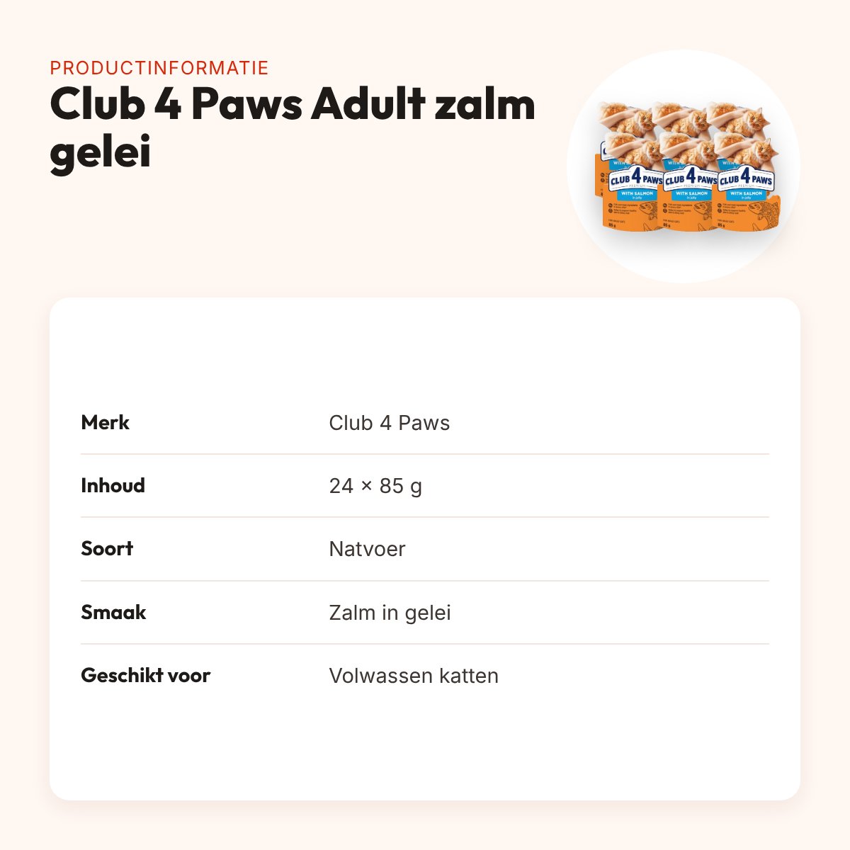 Club 4 Paws kattenvoer Premium Adult zalm in gelei 24 x 85 g – productinformatie