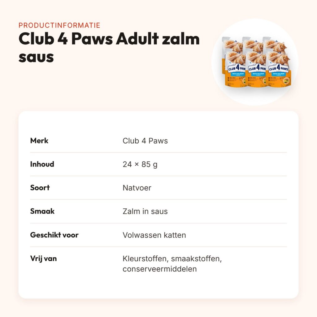 Club 4 Paws kattenvoer Premium Adult zalm in saus 24 x 85 g – productinformatie