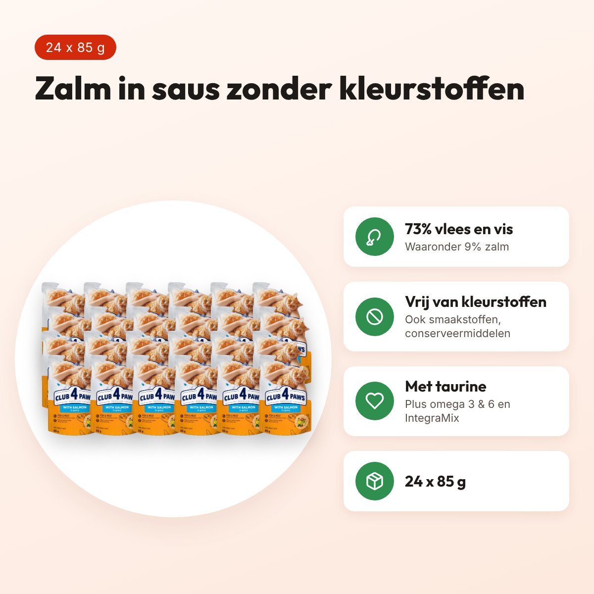 Club 4 Paws kattenvoer Premium Adult zalm in saus 24 x 85 g – voordelen