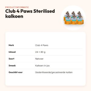 Club 4 Paws kattenvoer Premium Sterilised kalkoen in jus 24 x 80 g – productinformatie