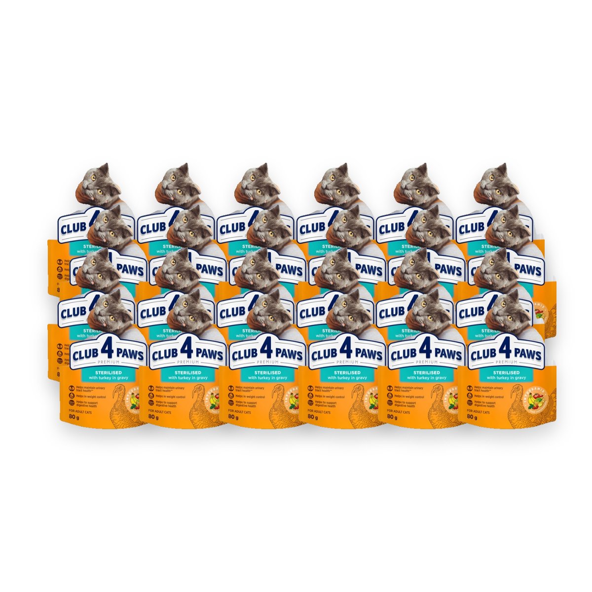 Club 4 Paws kattenvoer Premium Sterilised kalkoen in jus 24 x 80 g