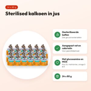 Club 4 Paws kattenvoer Premium Sterilised kalkoen in jus 24 x 80 g – voordelen