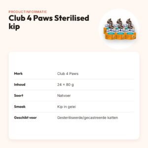 Club 4 Paws kattenvoer Premium Sterilised kip in gelei 24 x 80 g – productinformatie