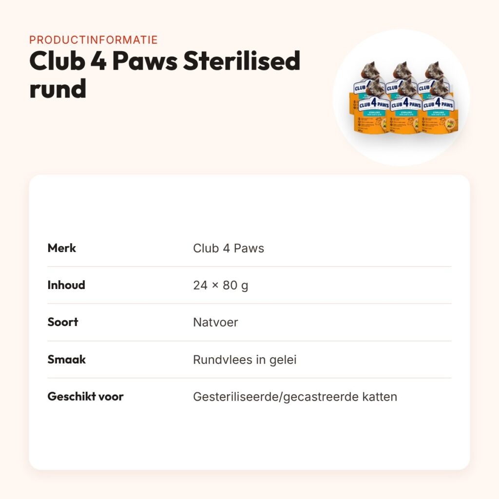 Club 4 Paws kattenvoer Premium Sterilised rundvlees in gelei 24 x 80 g – productinformatie