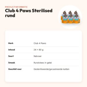 Club 4 Paws kattenvoer Premium Sterilised rundvlees in gelei 24 x 80 g – productinformatie