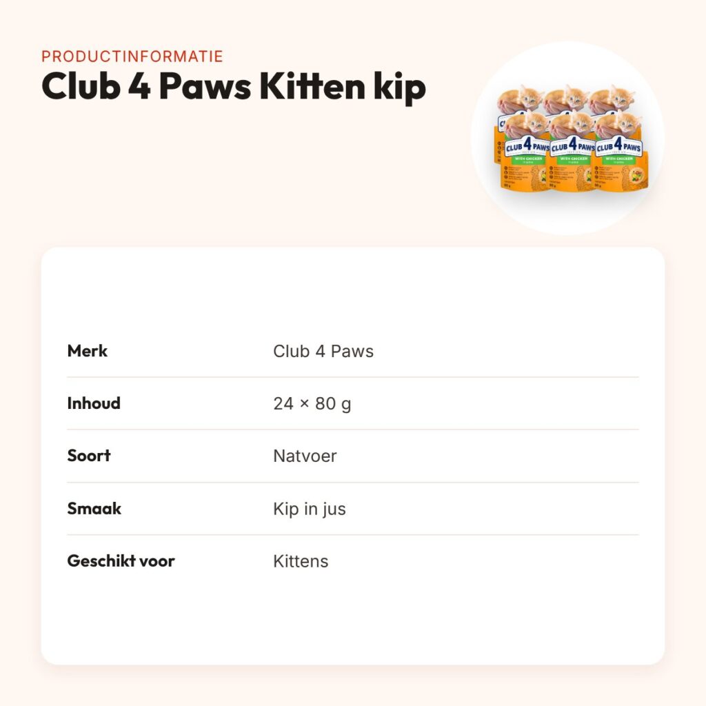 Club 4 Paws Kitten natvoer kip in jus 24 x 80 g – pouch – productinformatie