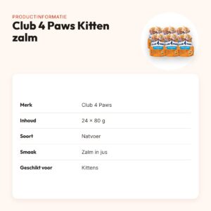 Club 4 Paws Kitten natvoer zalm in jus 24 x 80 g – pouch – productinformatie